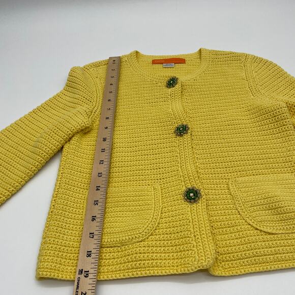CYNTHIA STEFFE Yellow Cotton Knit Jeweled 3/4 Sleeve Cardigan Women's Sz XS - Picture 7 of 7